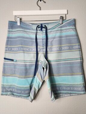 Toad&Co Mens |32| Blue Patterned Cetacean Trunk Board 9.5" Short 